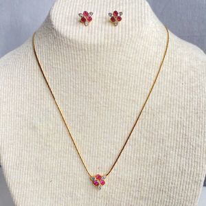 Avon Demi Parure Necklace Earrings Pink Clear Rhinestones Gold Tone Cobra Chain